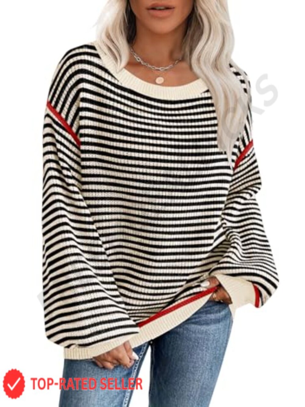 Women's Oversized Striped Pullover Sweater, Off Shoulder Long Sleeve Knit Tunic